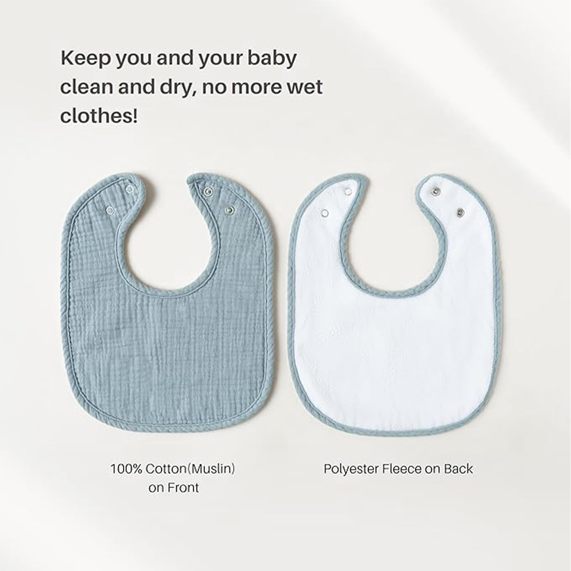 Konssy bib adjustable-snaps demonstrates growing, secure fit from newborn to 36 months