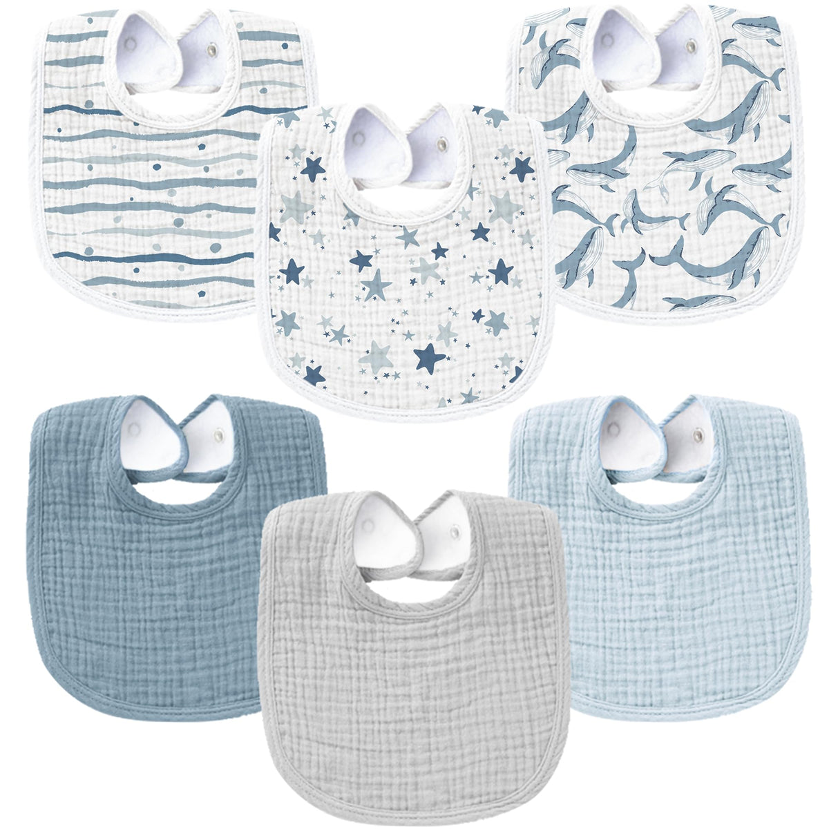 Konssy bib muslin-front shows soft cotton for gentle drool absorption and baby comfort
