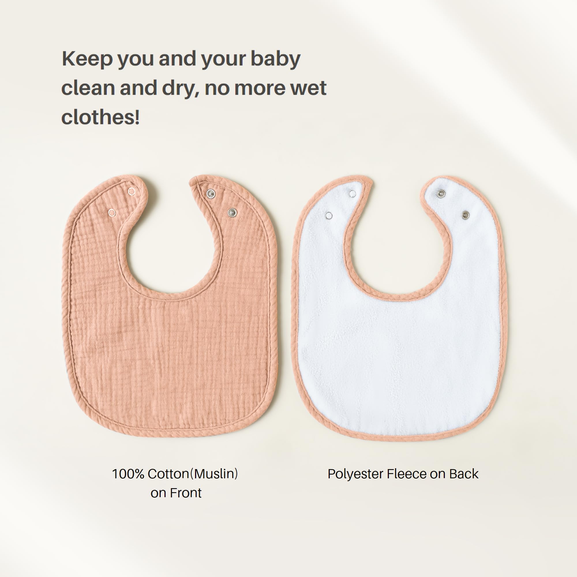 Konssy bibs with nickel-free snaps show adjustable fit for growing babies