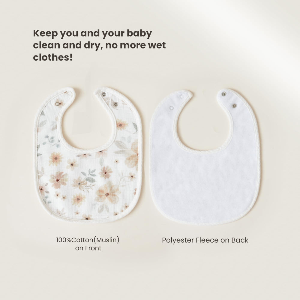 Konssy bibs adjustable snaps closeup for newborn to 36 months.