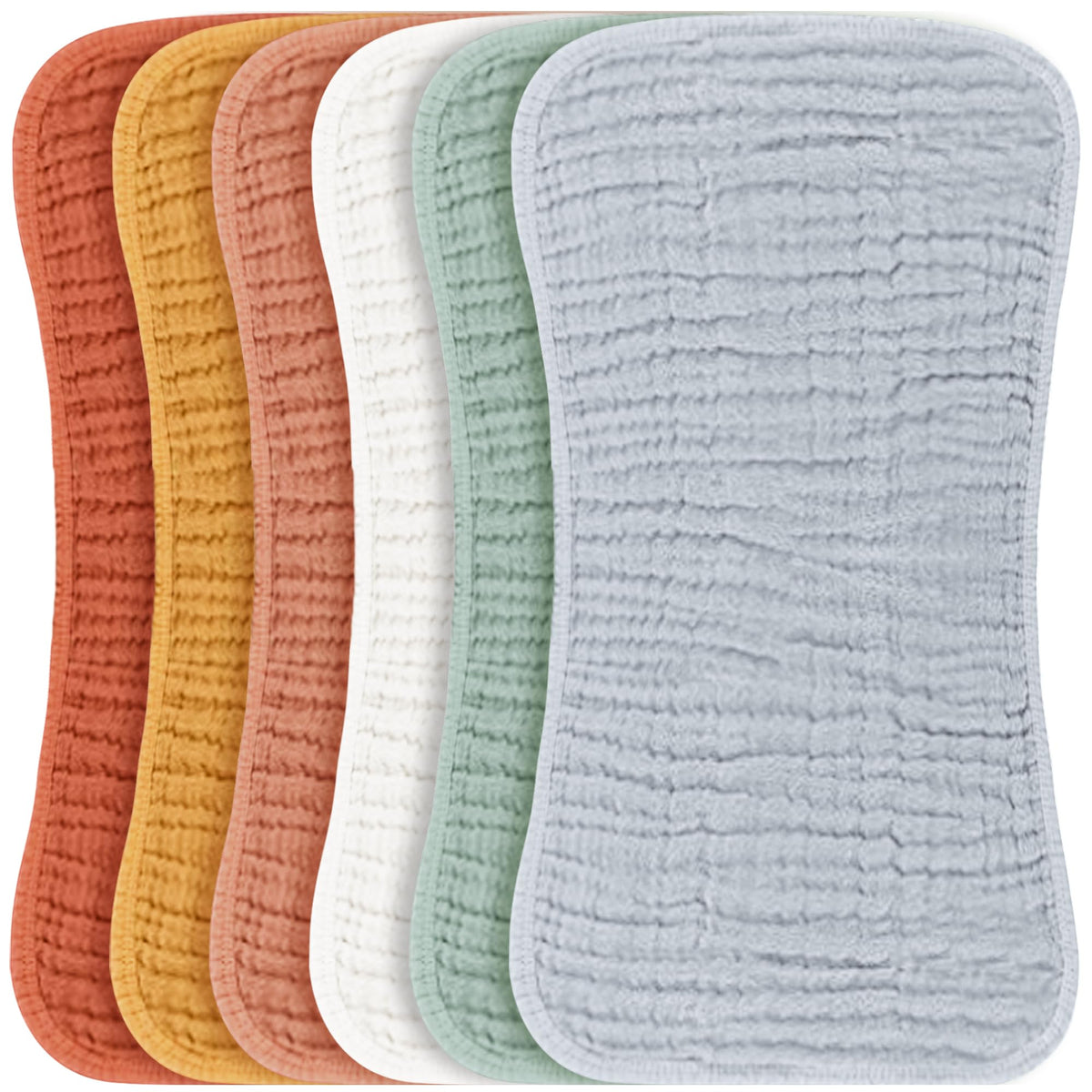 Konssy 6-pack burp cloths in unisex colors for versatile outfit coordination.