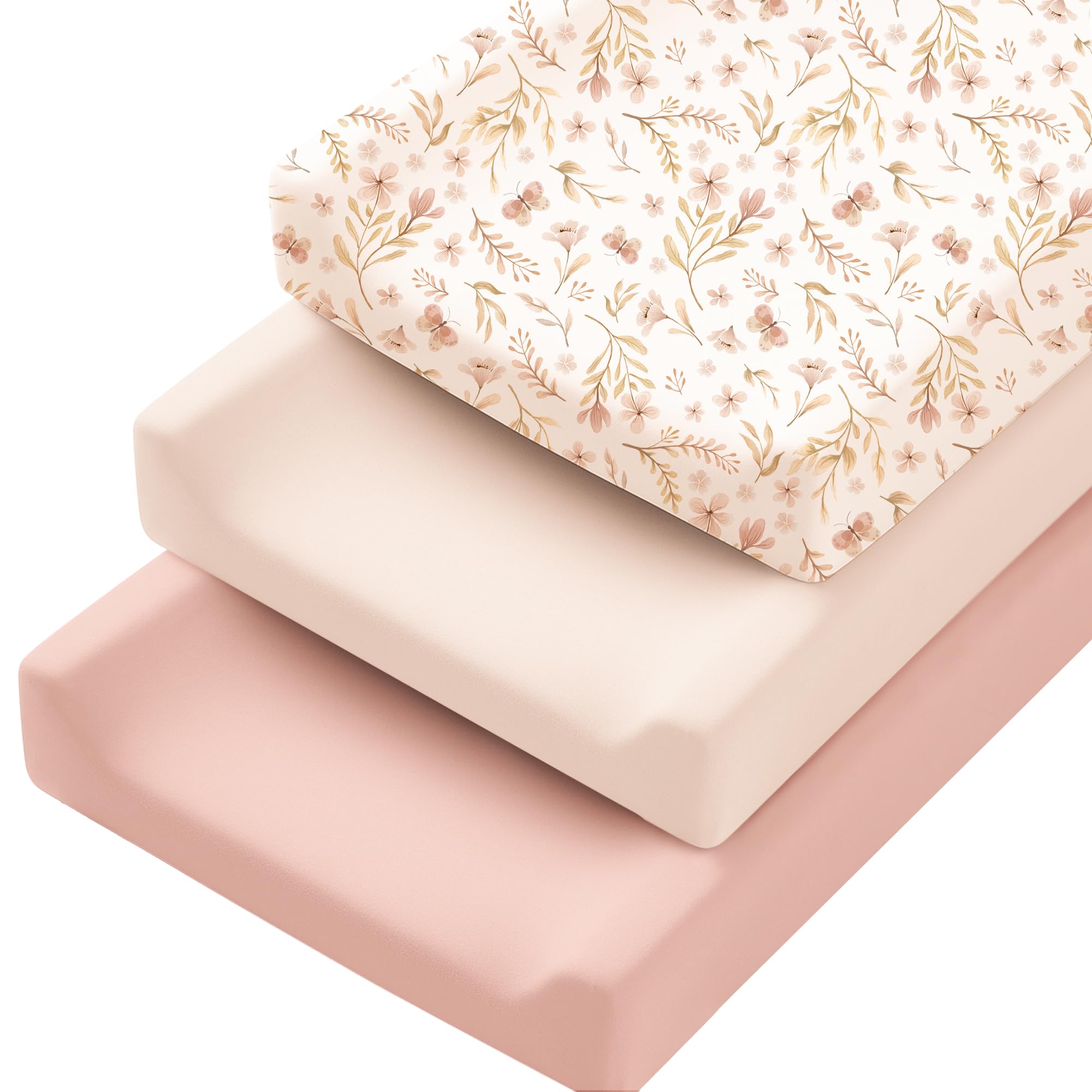 Konssy pink spring changing pad cover closeup shows silky-soft fabric for gentle changes