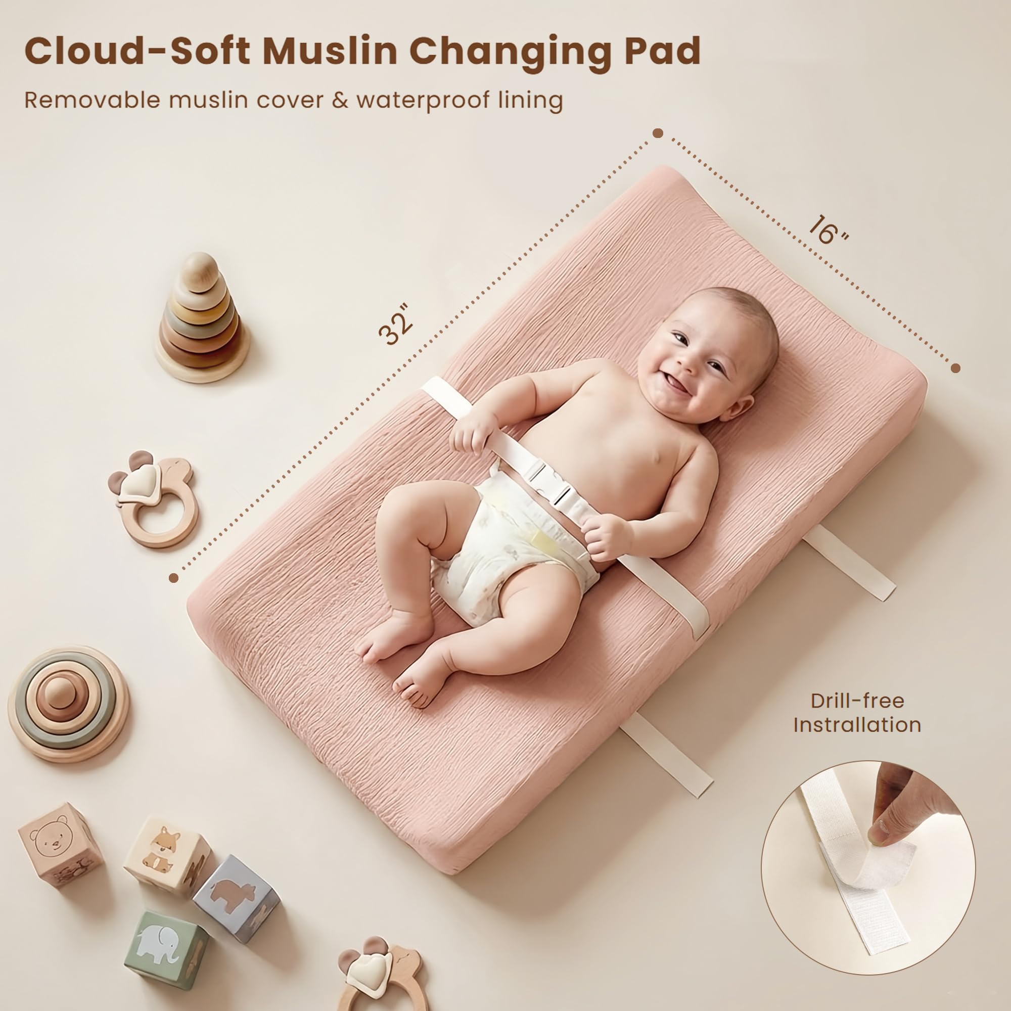 Two pack muslin covers offer fresh fabric between diaper changes.