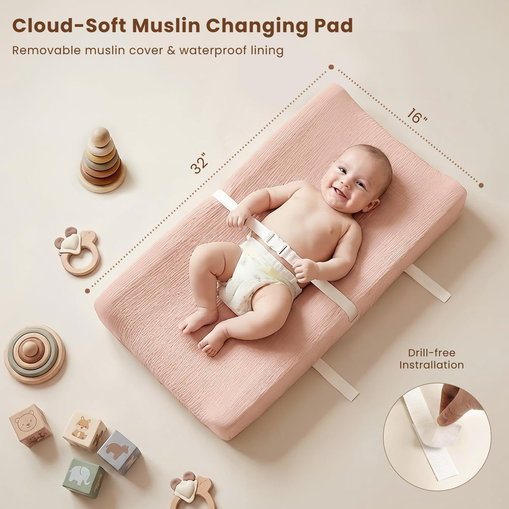 Two pack muslin covers offer fresh fabric between diaper changes.