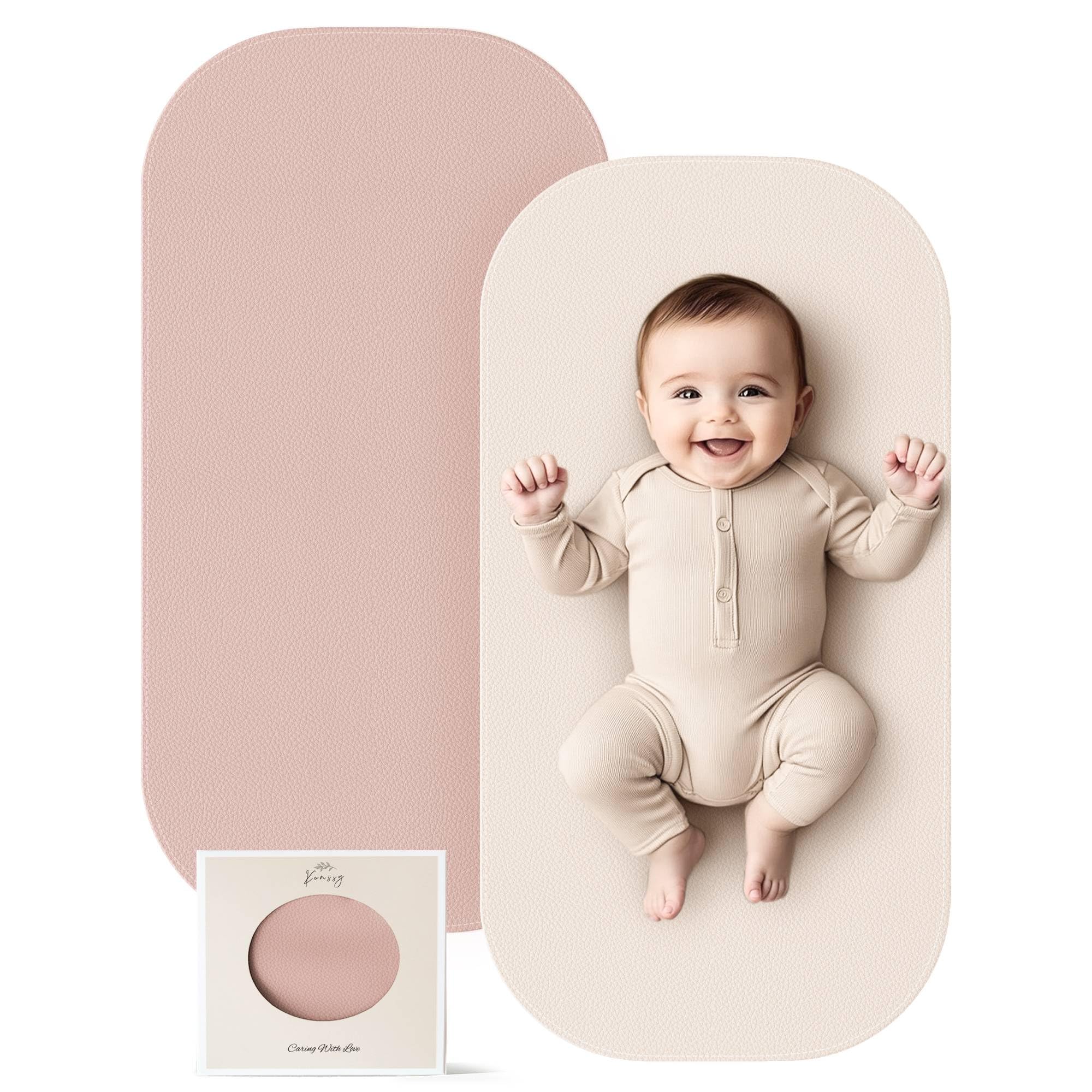 Konssy faux leather baby changing mat flat view highlighting soft surface and comfort.
