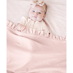 Konssy Flounce Muslin Blanket floral design view for a soothing nursery aesthetic.