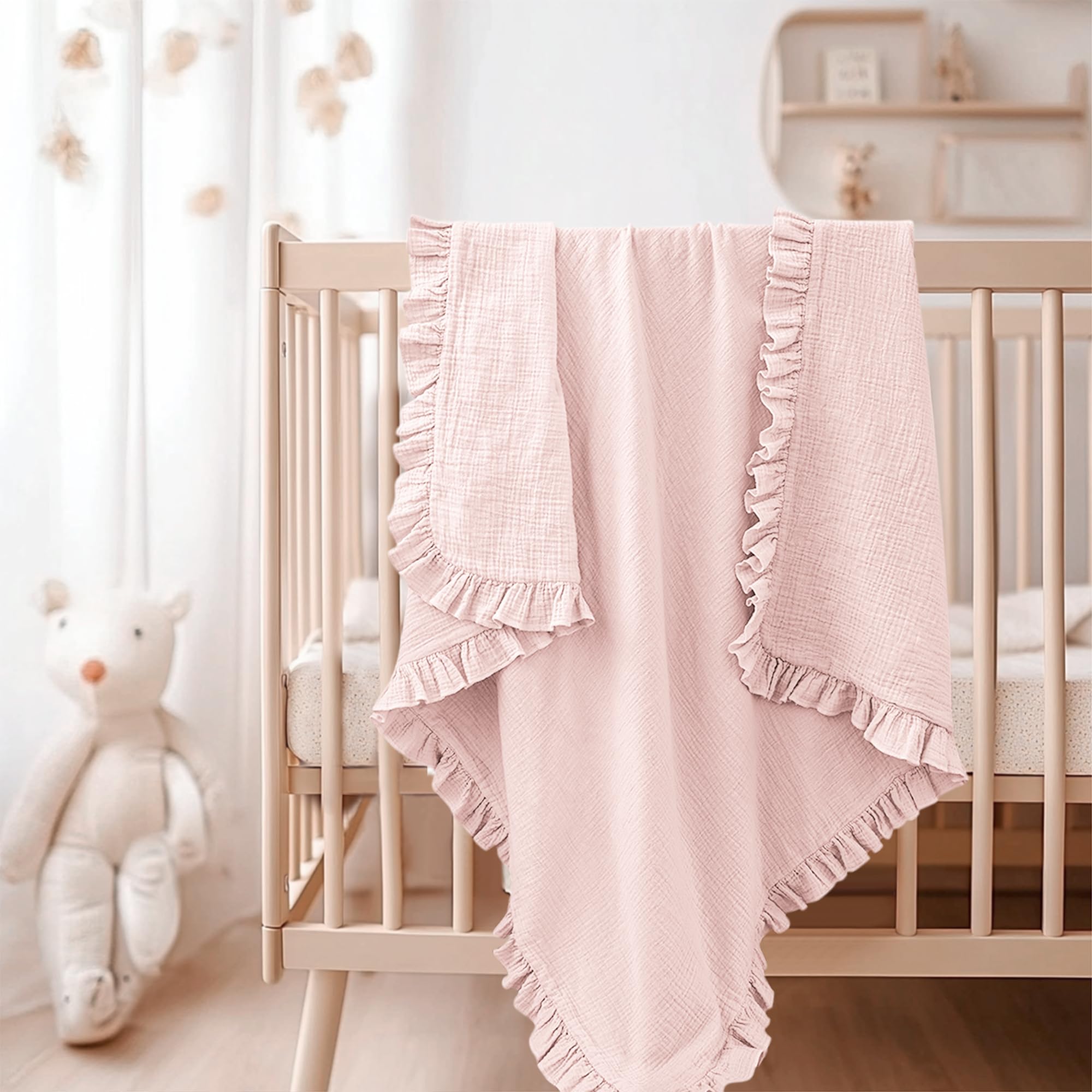 Konssy Flounce Muslin Blanket easy-care design for busy parents.