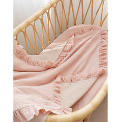 Konssy Flounce Muslin Blanket floral design adds charming nursery style.