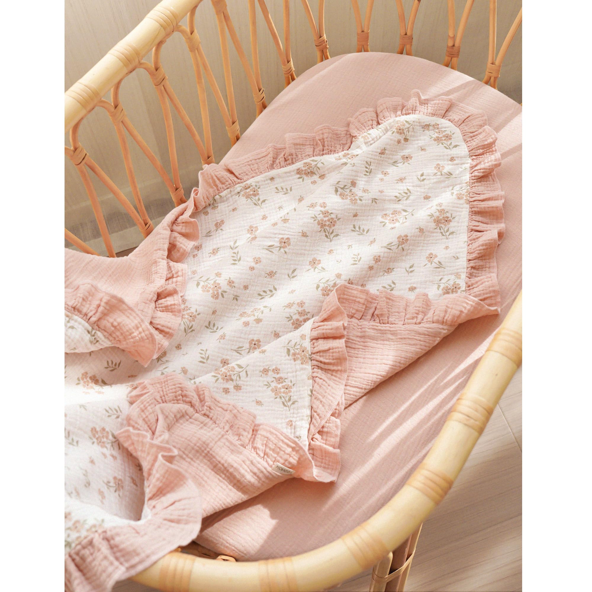 Konssy Flounce Muslin Blanket in blossom nursery design for baby room