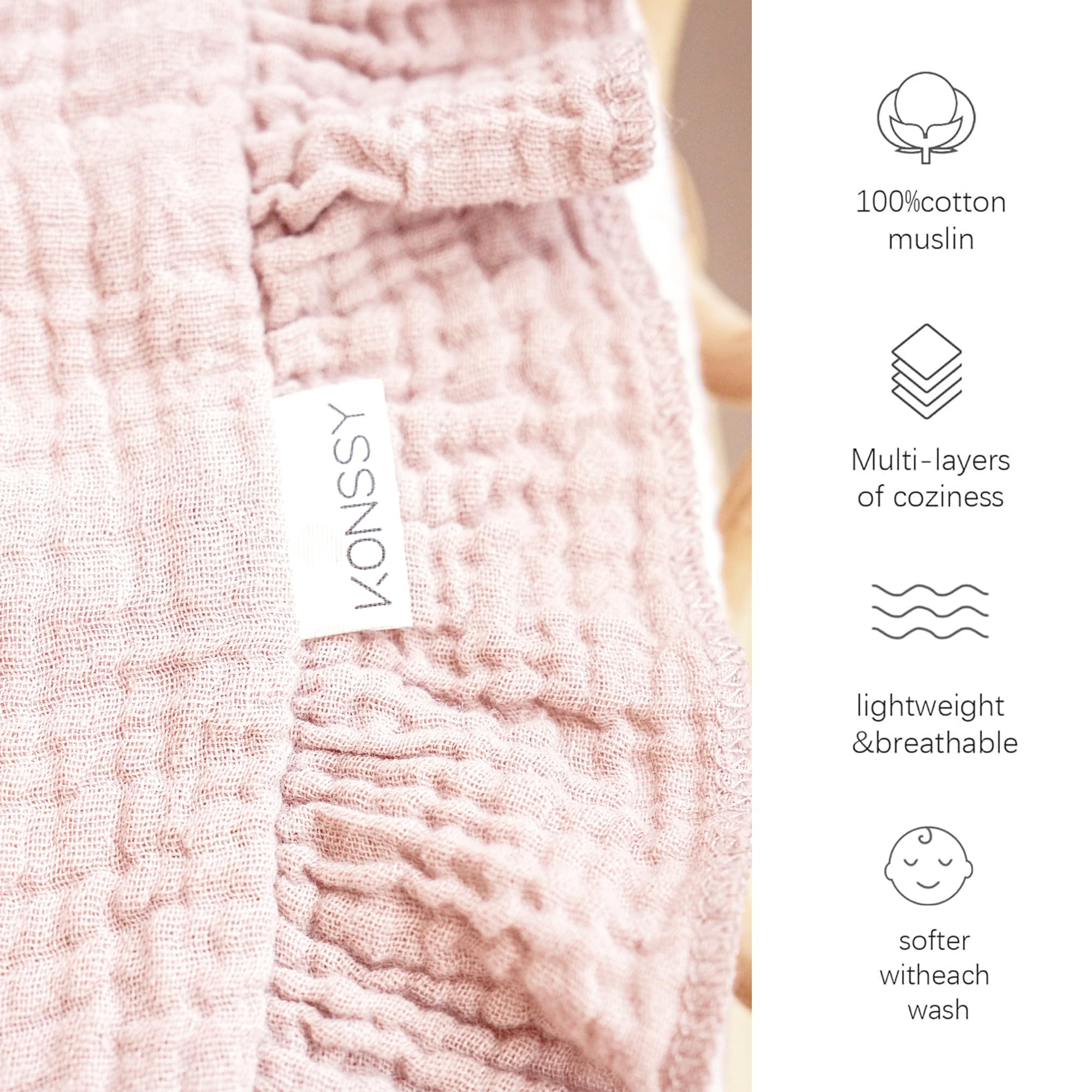 Konssy Flounce Muslin Blanket 40x36 size laid flat for swaddle or stroller use.