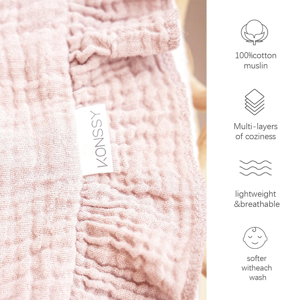 Konssy Flounce Muslin Blanket 40x36 size laid flat for swaddle or stroller use.