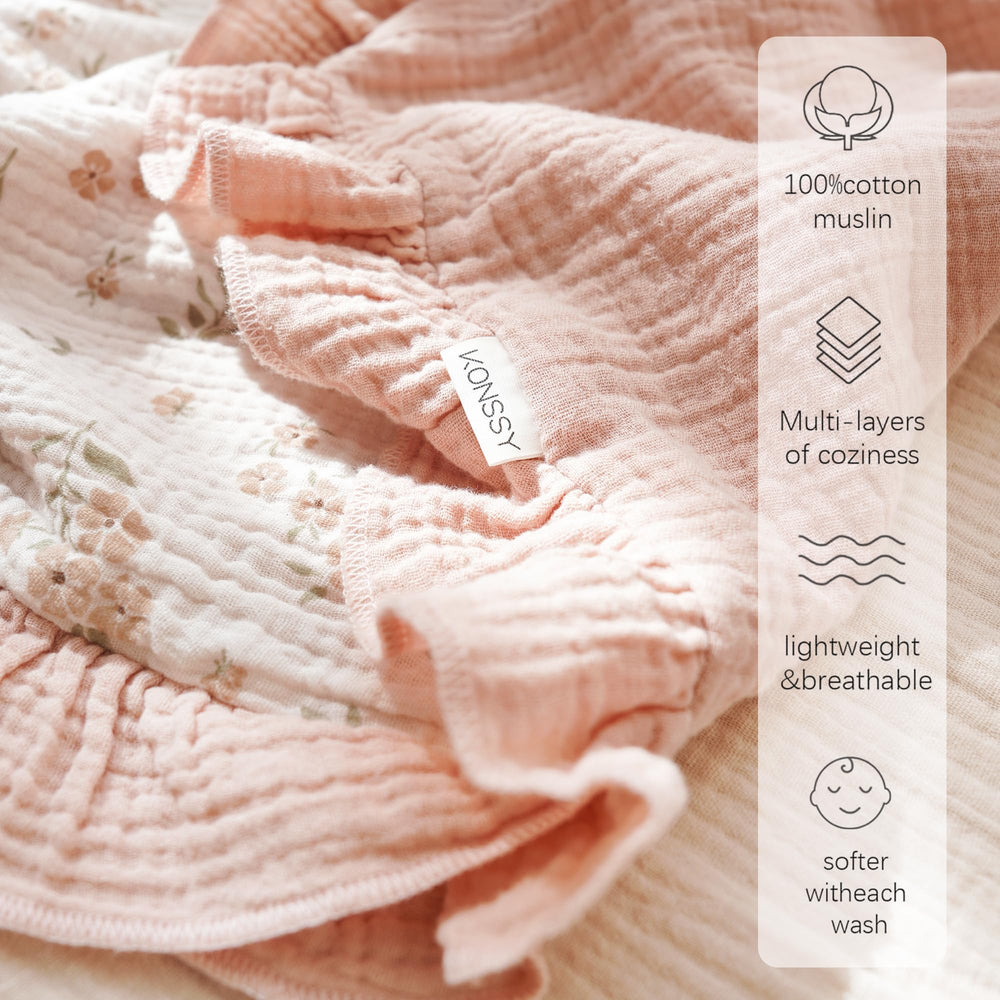 Konssy Flounce Muslin Blanket ideal for swaddling and snug wraps