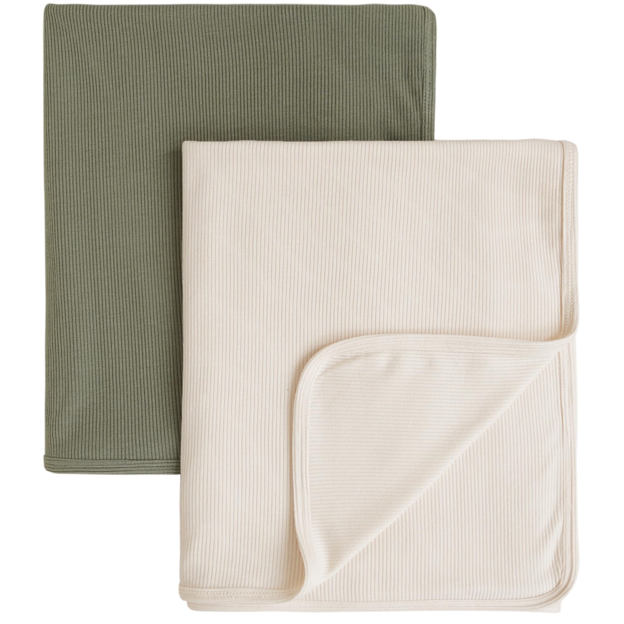 Konssy Knit Baby Blanket pack beige-sage front view for cozy snuggles