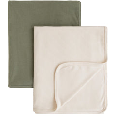 Konssy Knit Baby Blanket pack beige-sage front view for cozy snuggles