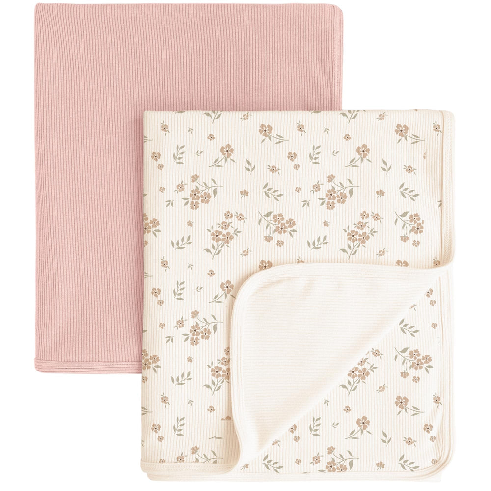 Konssy Knit Baby Blanket two-pack blossom pink for cozy newborn snuggles