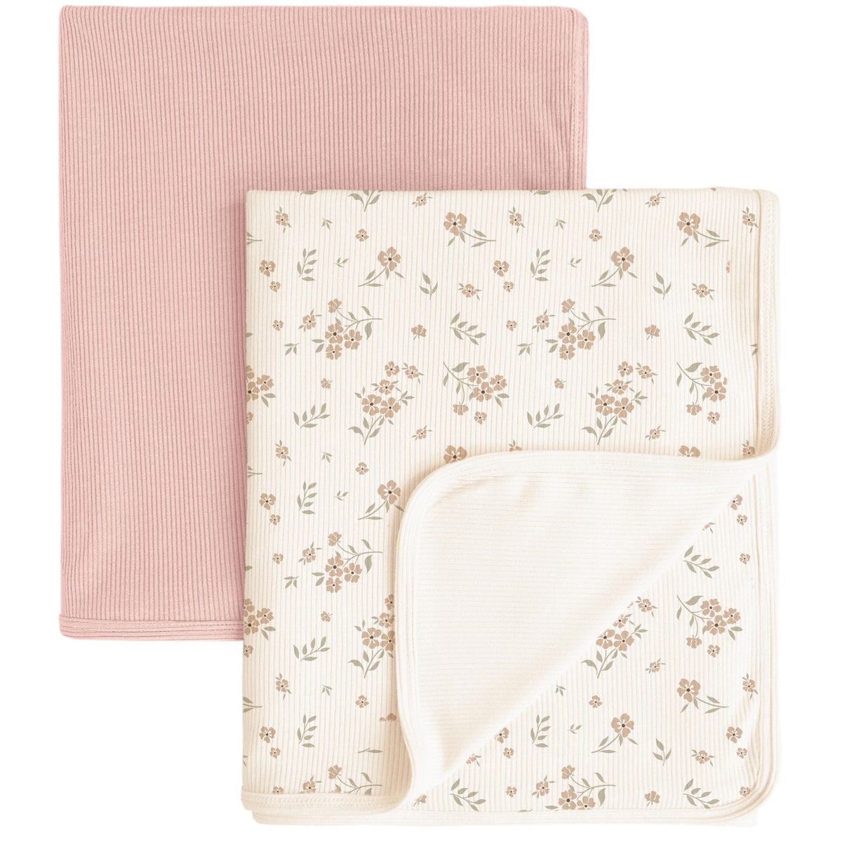 Konssy Knit Baby Blanket two-pack blossom pink for cozy newborn snuggles