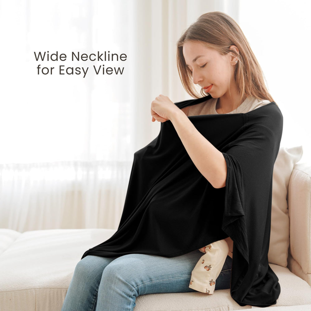 Konssy Knit Nursing Cover offers full-coverage privacy while feeding in public.
