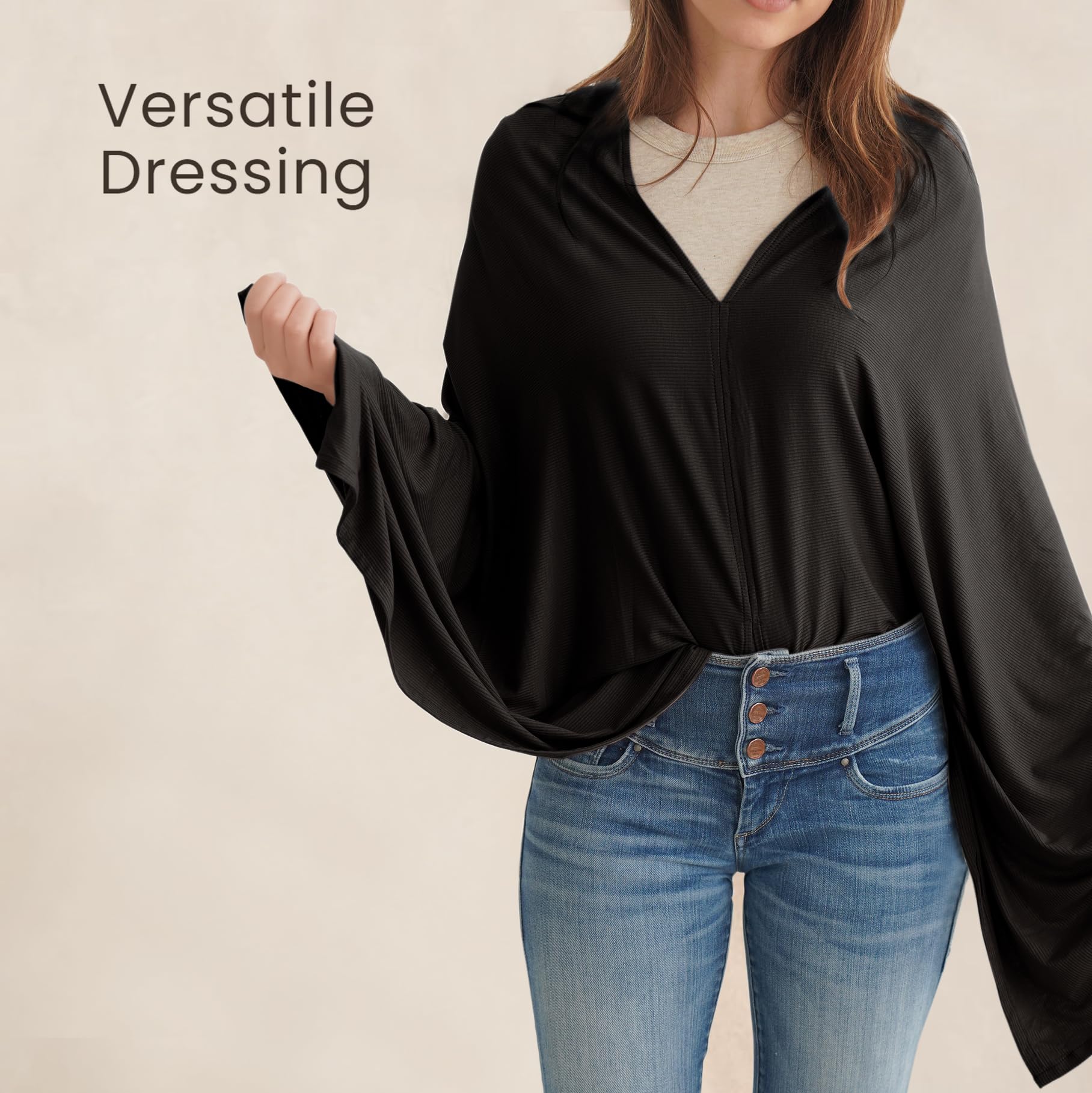 Konssy Knit Nursing Cover in black enhances minimalist style during use.