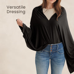 Konssy Knit Nursing Cover in black enhances minimalist style during use.