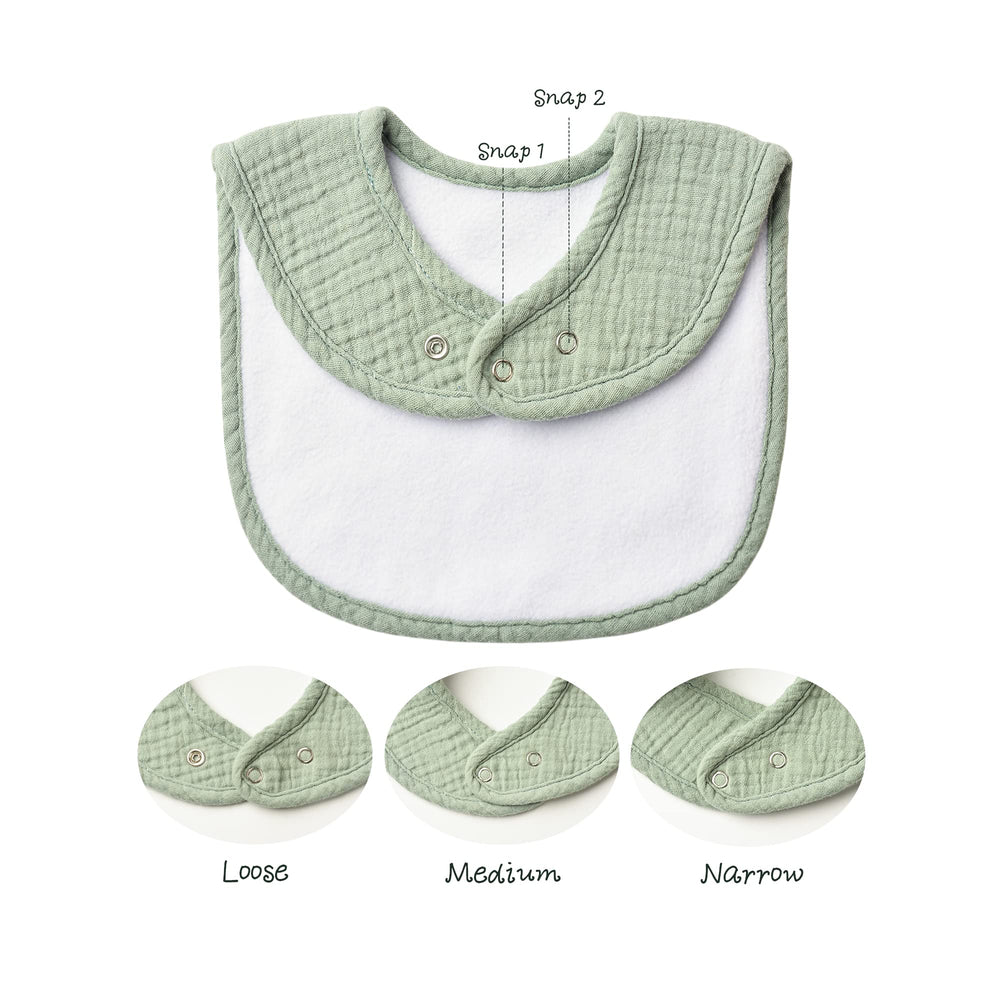 Konssy Muslin Baby Bibs eight-pack closeup fabric texture for ultra-soft moisture-wicking comfort.