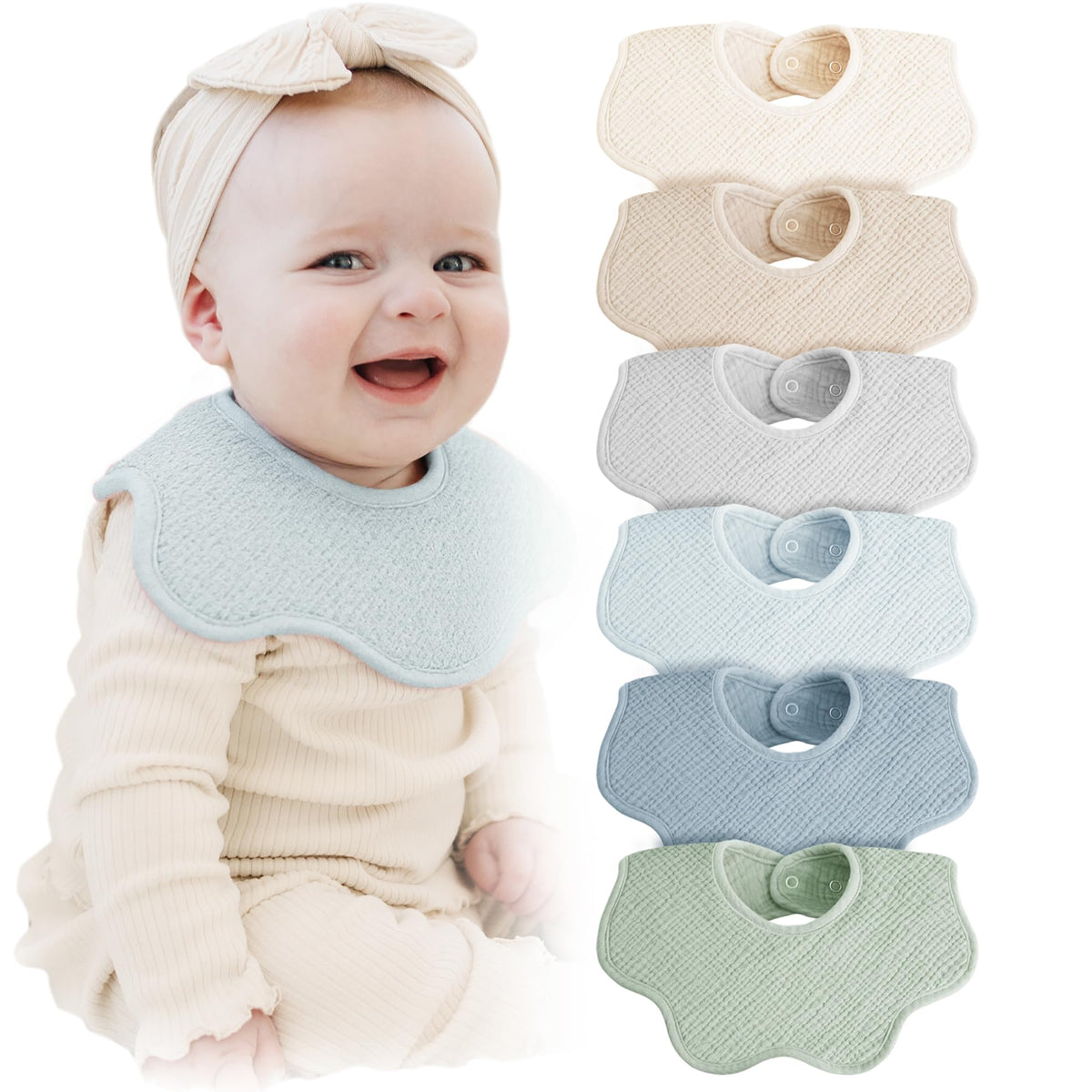 Konssy Muslin Baby Bibs close-up showing absorbent fabric for drool management