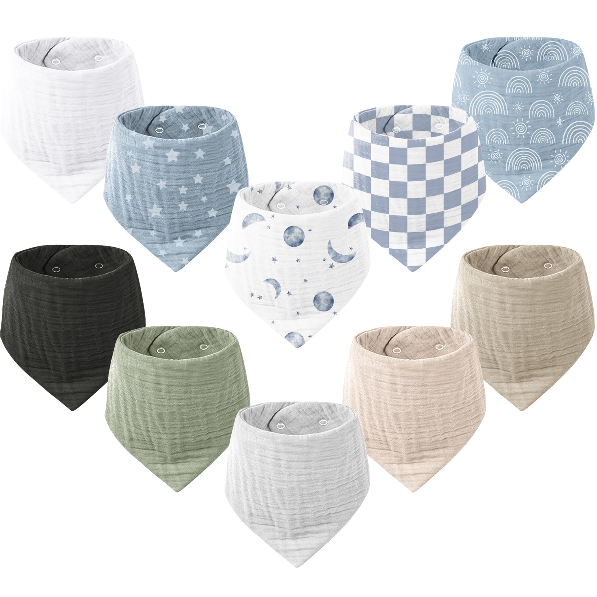 Konssy Muslin baby bib front view, soft, absorbent cotton for drool control