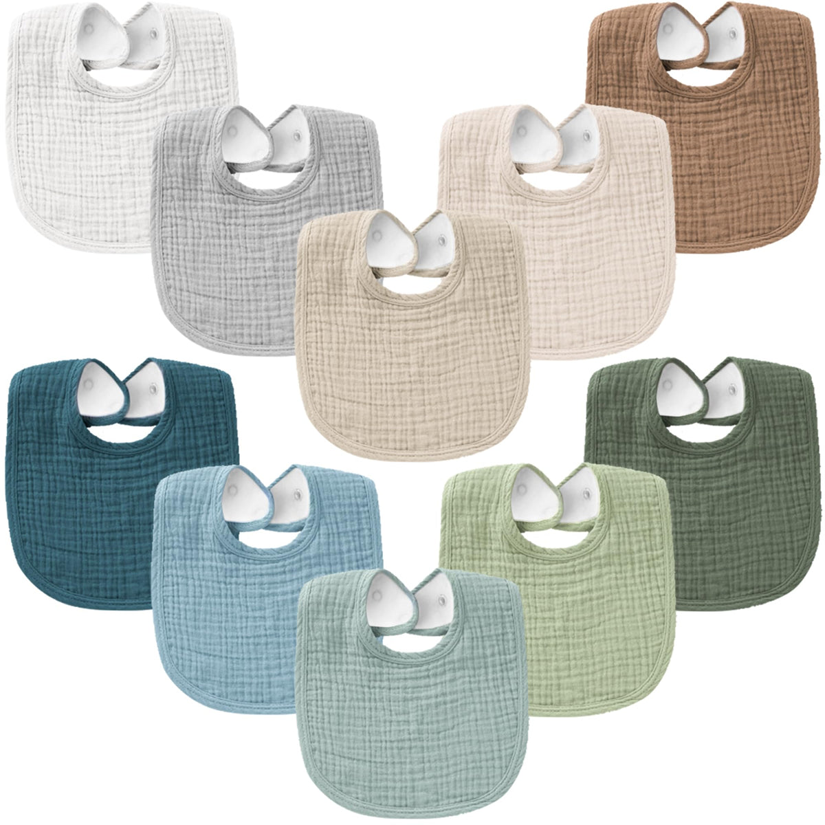 Konssy muslin baby bib front view with soft absorbent cotton for drool control.