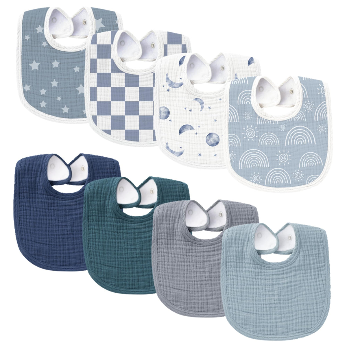 Konssy Muslin Baby Bibs front view highlights soft cotton and high absorption for drool
