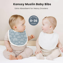 Konssy Muslin Baby Bibs worn by infant during drool and teething use