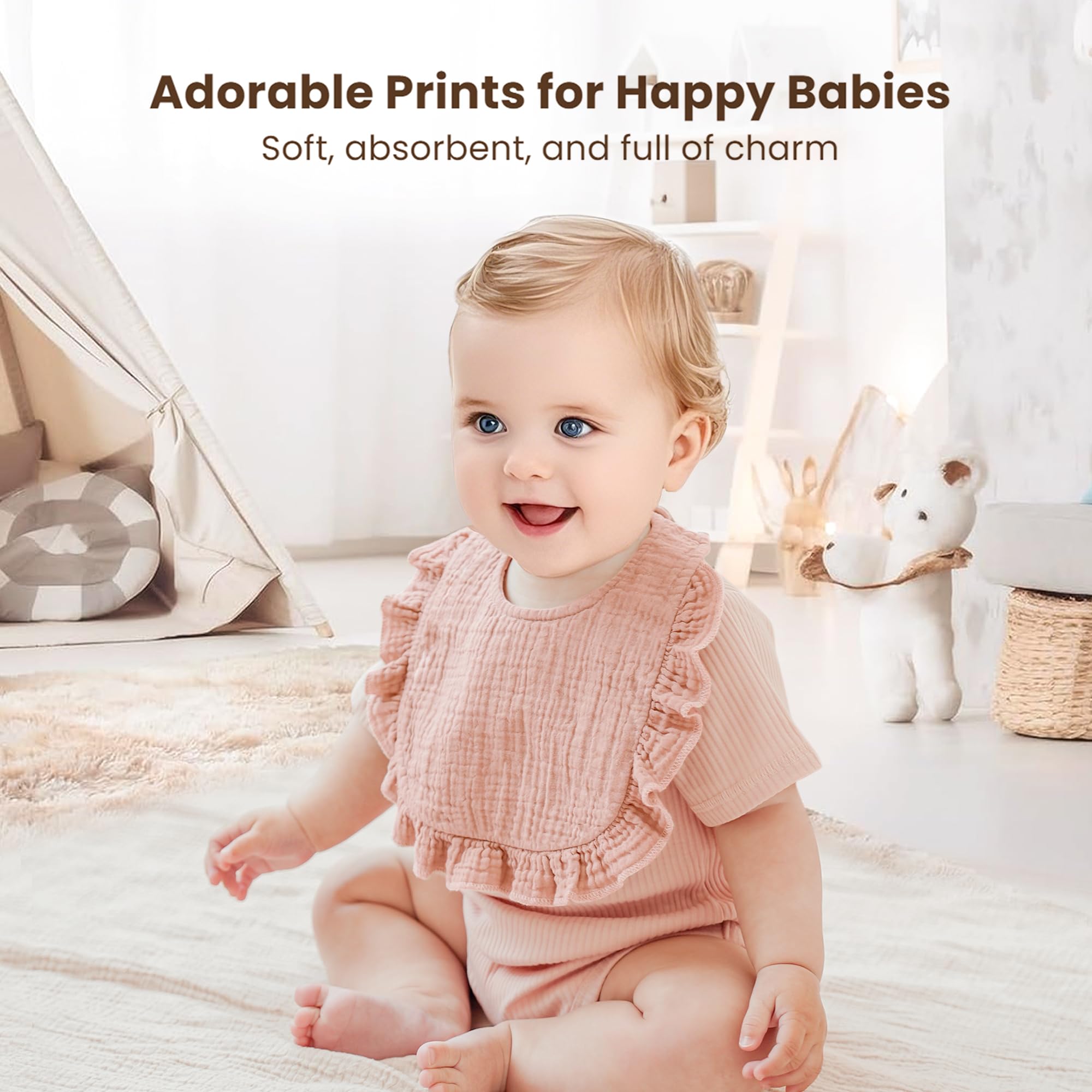 Konssy Muslin Baby Bibs 3-pack displayed together for convenient care