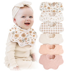Konssy Muslin Baby Bibs 6-pack packaging view, gift-ready set.