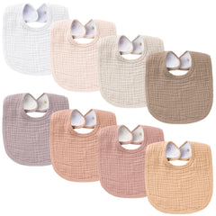 Konssy Muslin Baby Bibs eight-pack front view shows soft absorbent fabric.