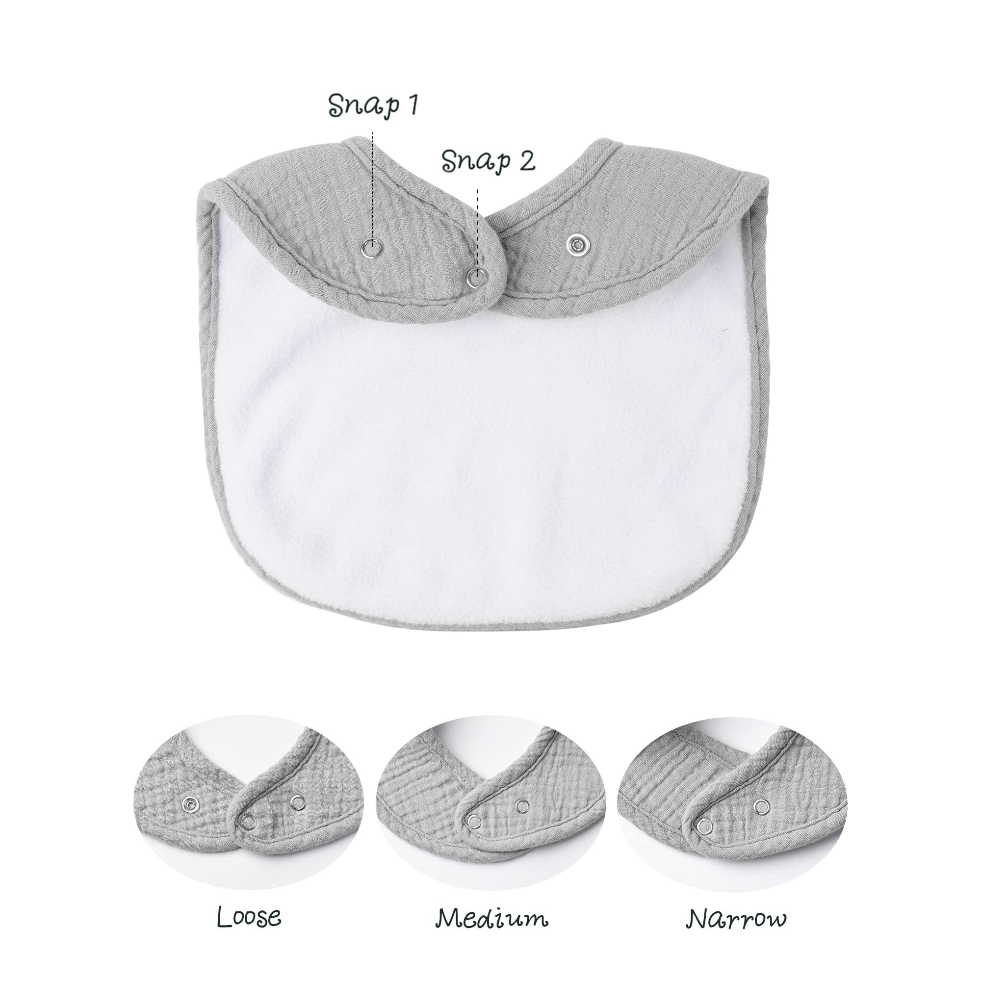 Close-up of Konssy Muslin Baby Bibs 8-pack showing plush muslin and skin-friendly texture.