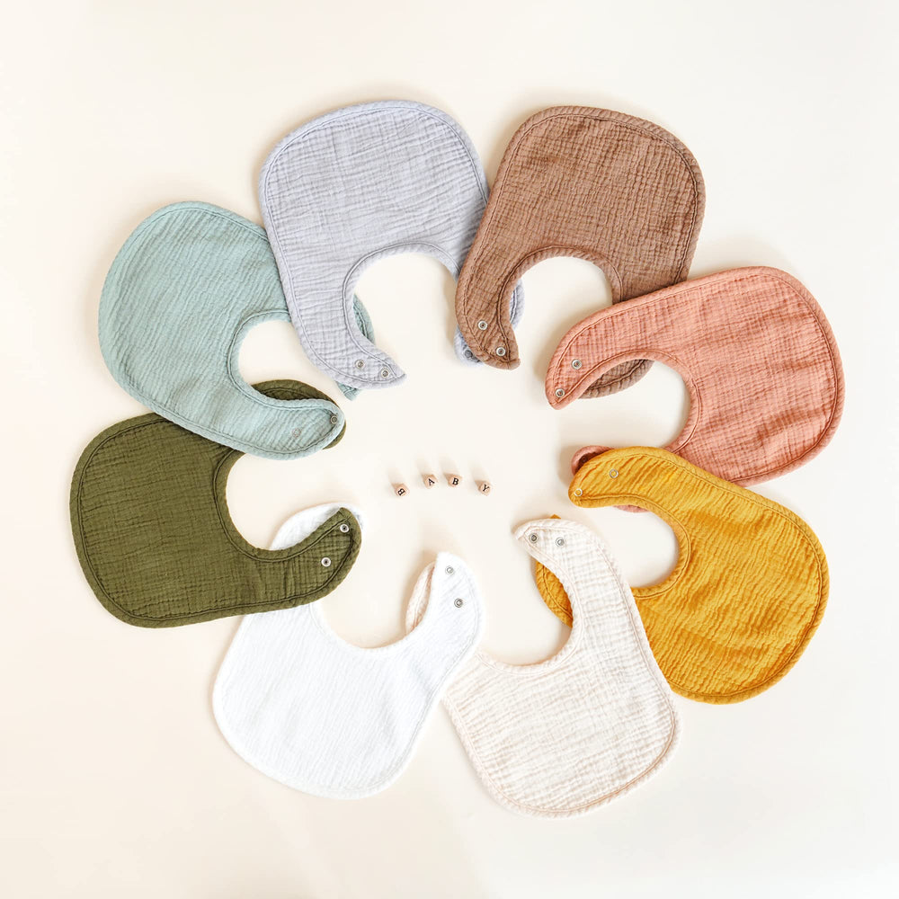 Konssy Muslin Baby Bibs 8-pack designed to be washable and durable for busy families.
