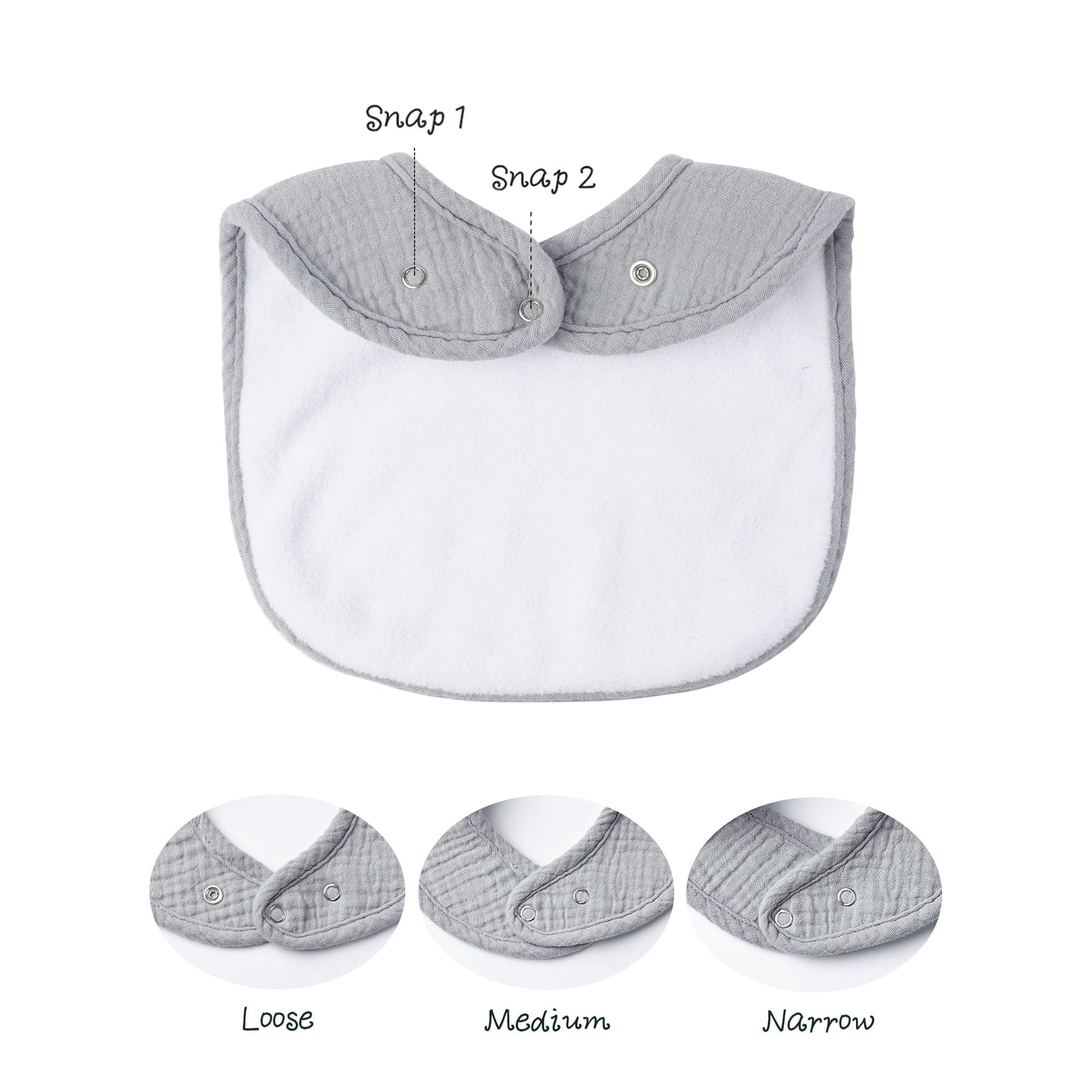 Konssy Muslin Baby Bibs adjustable-snaps demonstrate easy fit for growing babies