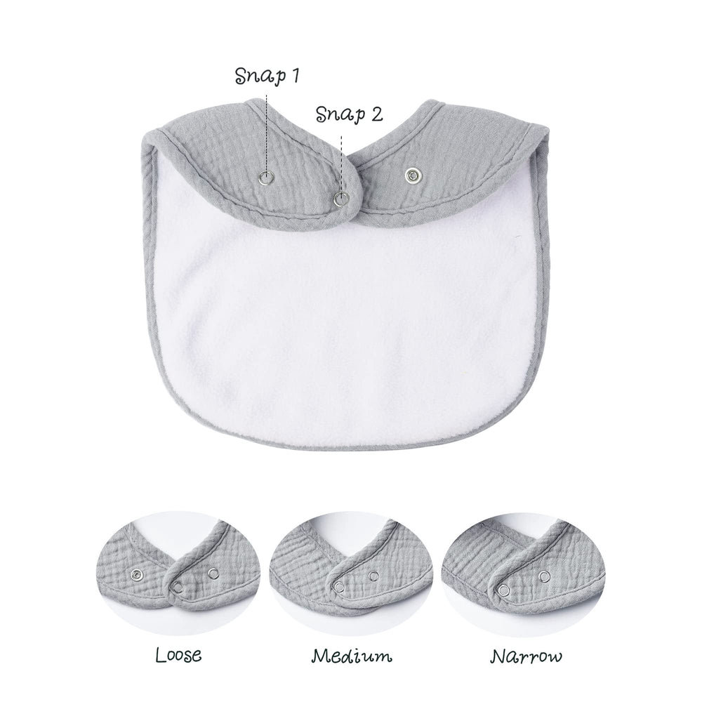 Konssy Muslin Baby Bibs adjustable-snaps demonstrate easy fit for growing babies