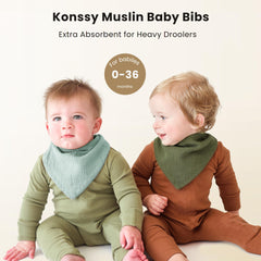 Konssy Muslin Baby Bibs with adjustable snaps showing a snug neck fit