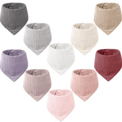 Konssy muslin baby bibs flatlay packaging shows absorbent fabric for mess-free mealtimes.
