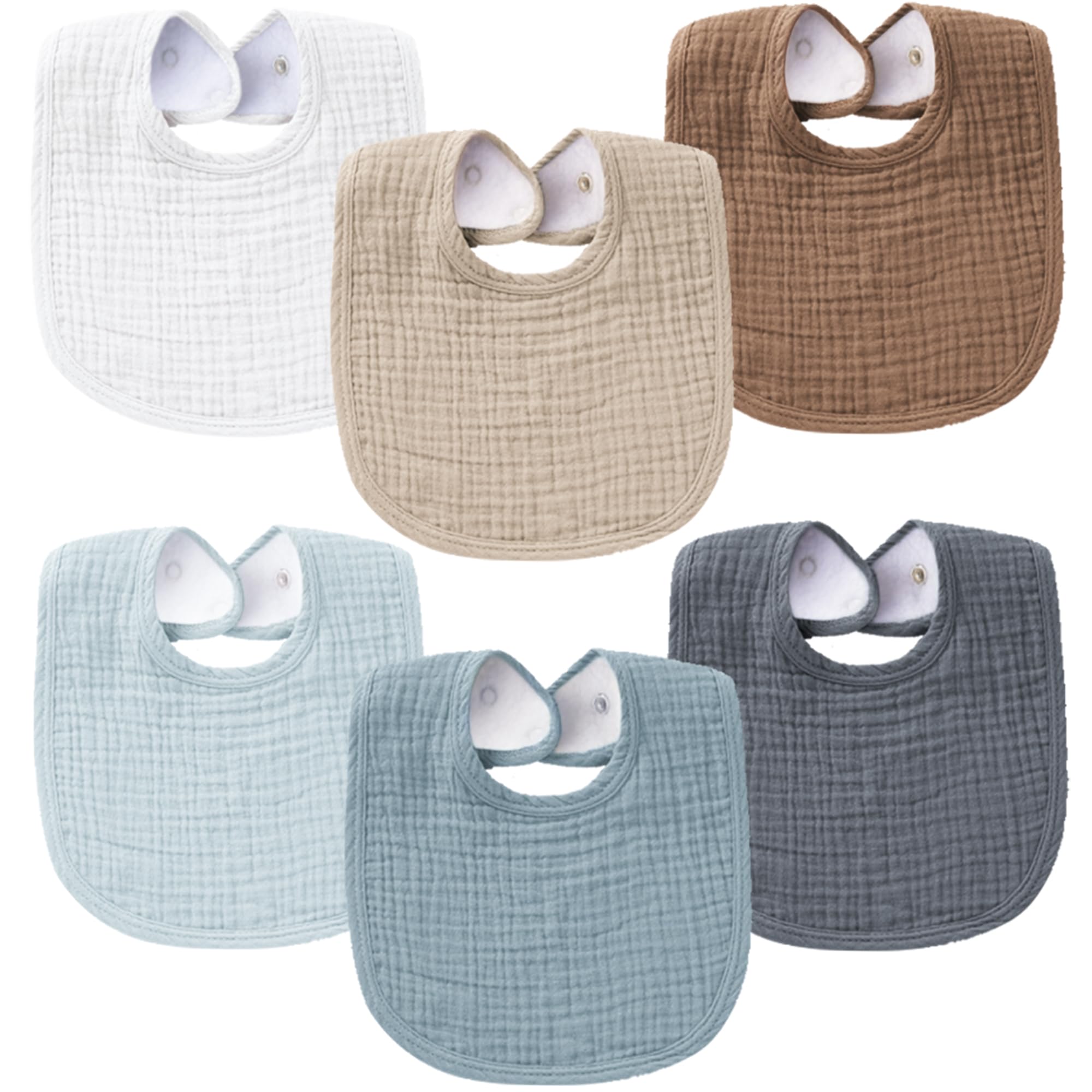 Konssy muslin baby bibs front view with soft cotton for gentle drool absorption.