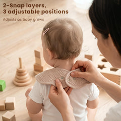 Konssy Muslin Baby Bibs multi-use image illustrates burp cloth, towel, and bib versatility.