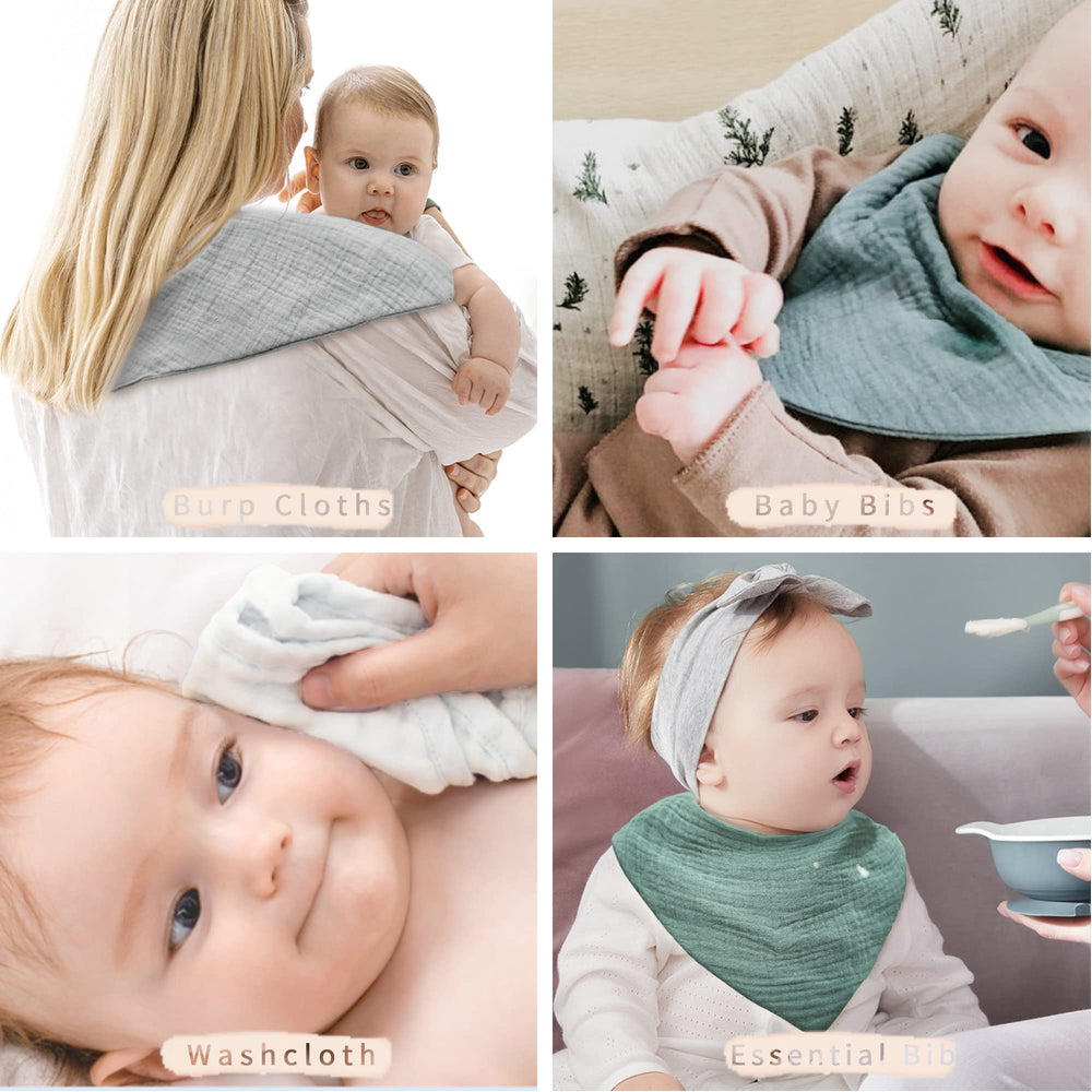 Konssy Muslin Baby Bibs On Baby Neck demonstrating comfortable adjustable wear