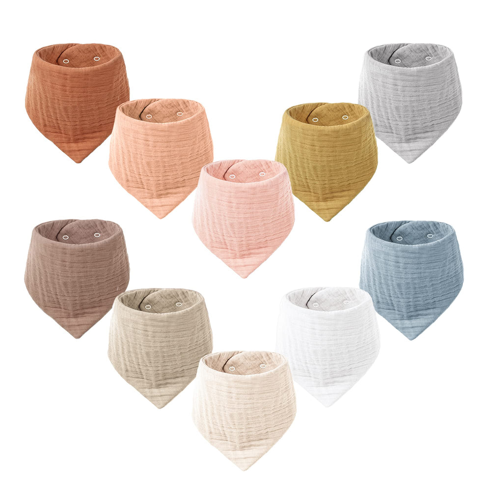 Konssy Muslin Baby Bib Pack close-up shows soft, absorbent fabric for drool