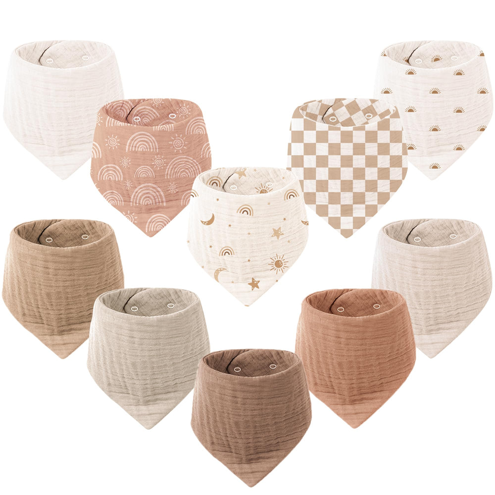 Konssy Muslin Baby Bibs front view, soft absorbent bandana design for drool.