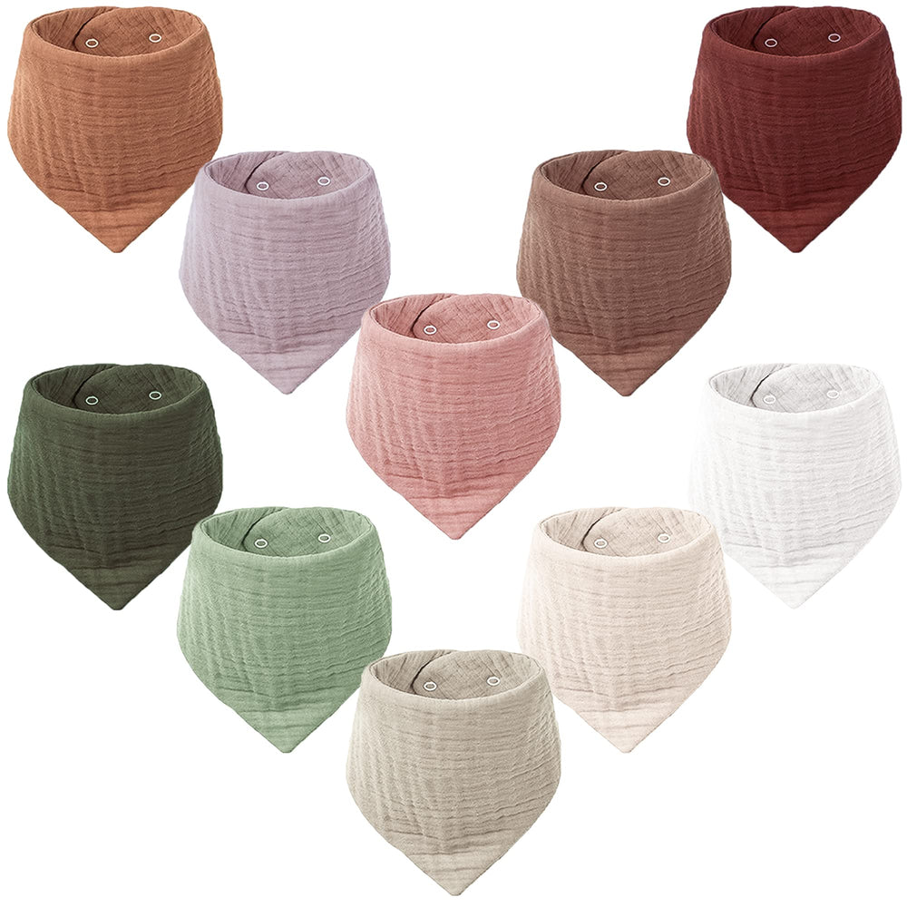 Konssy Muslin Baby Bibs pack front shows soft 100% cotton absorption.