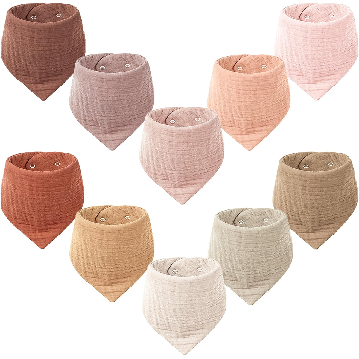 Konssy Muslin Baby Bibs Pack Wide showing the 10-pack assortment for drool management