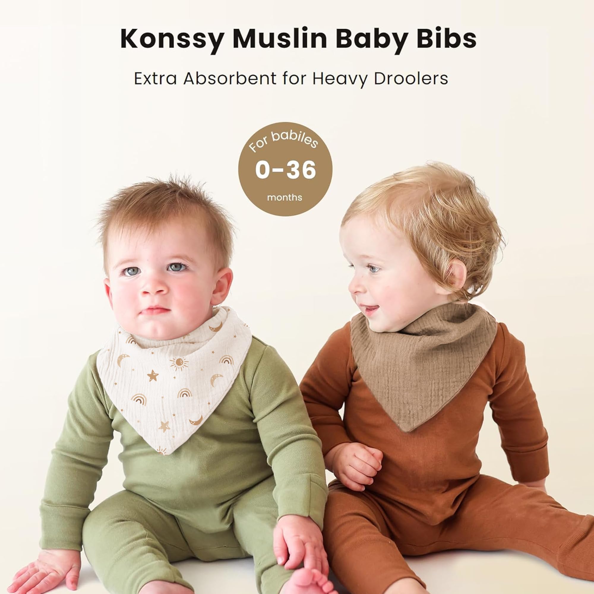 Konssy Muslin Baby Bibs snap adjustment close-up demonstrates nickel-free snaps for fit.