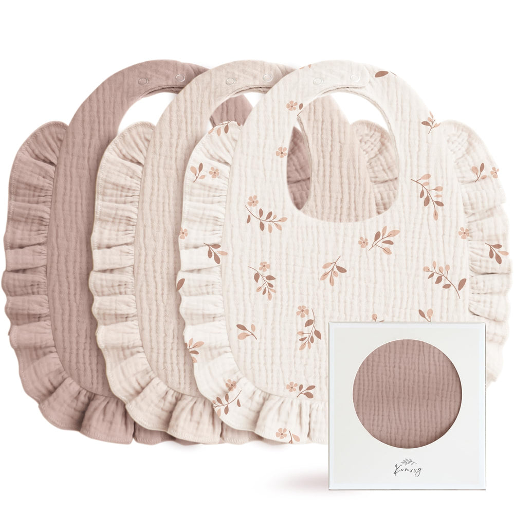 Konssy Muslin Baby Bibs with soft skin-friendly fabric protect outfits during mealtime.