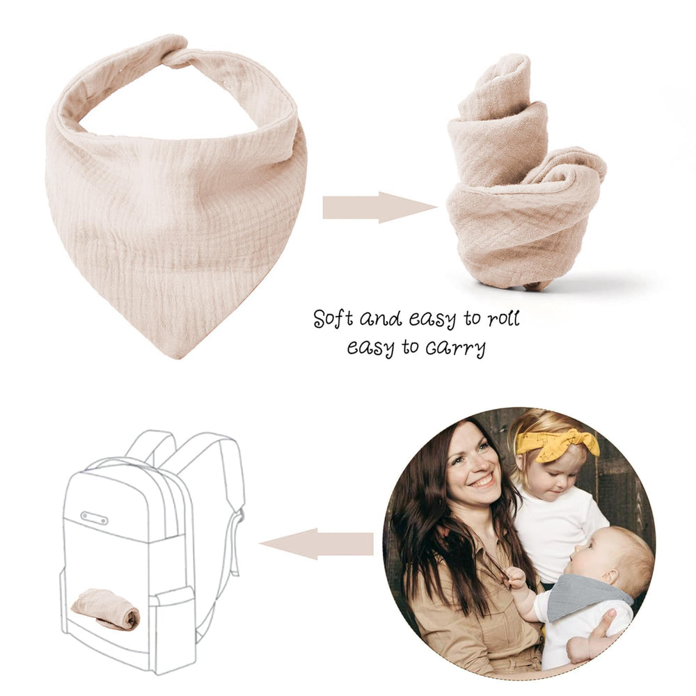 Konssy Muslin Baby Bibs teething-friendly drool solution on the go.