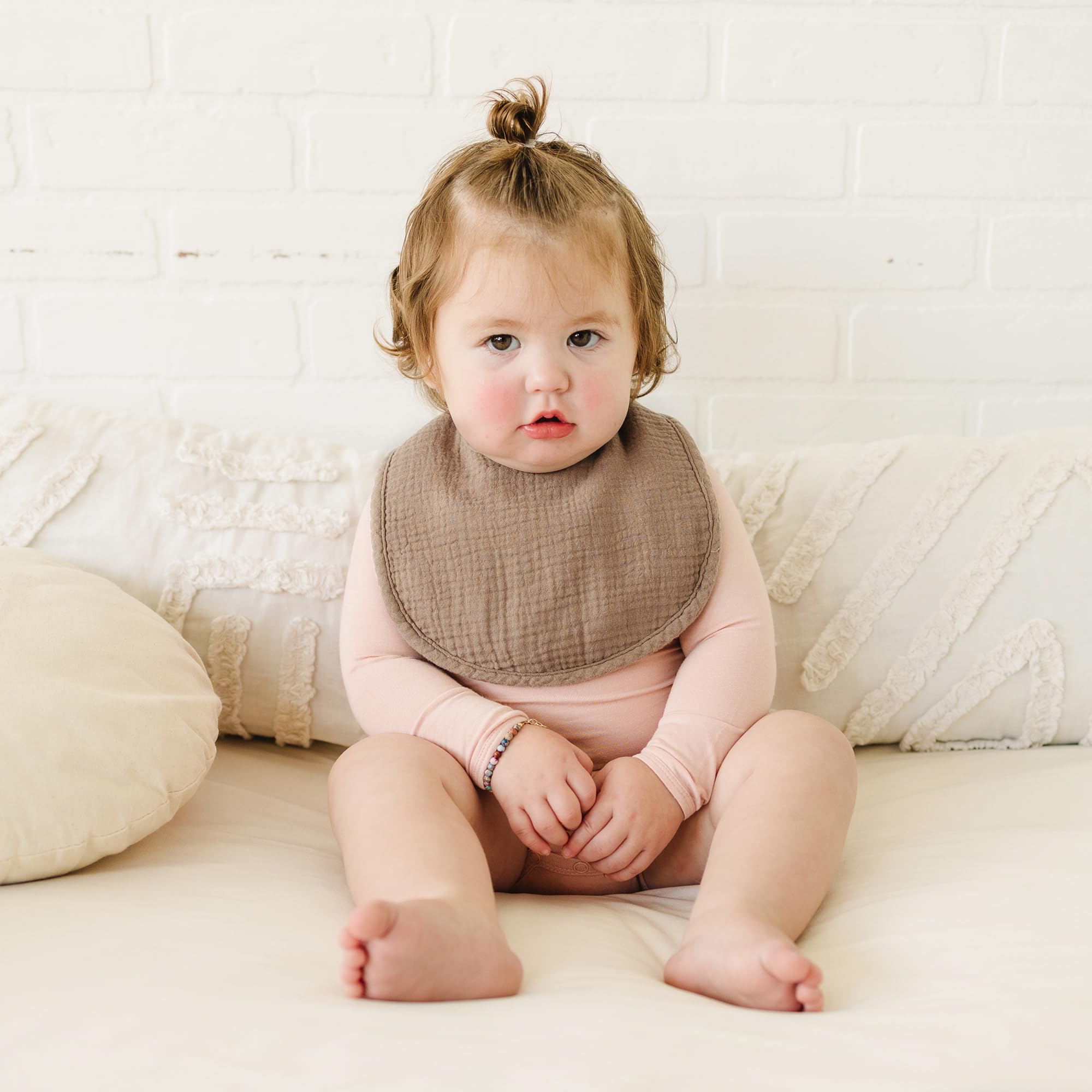 Konssy Muslin Baby Bibs unisex color set shown for easy outfit pairing.