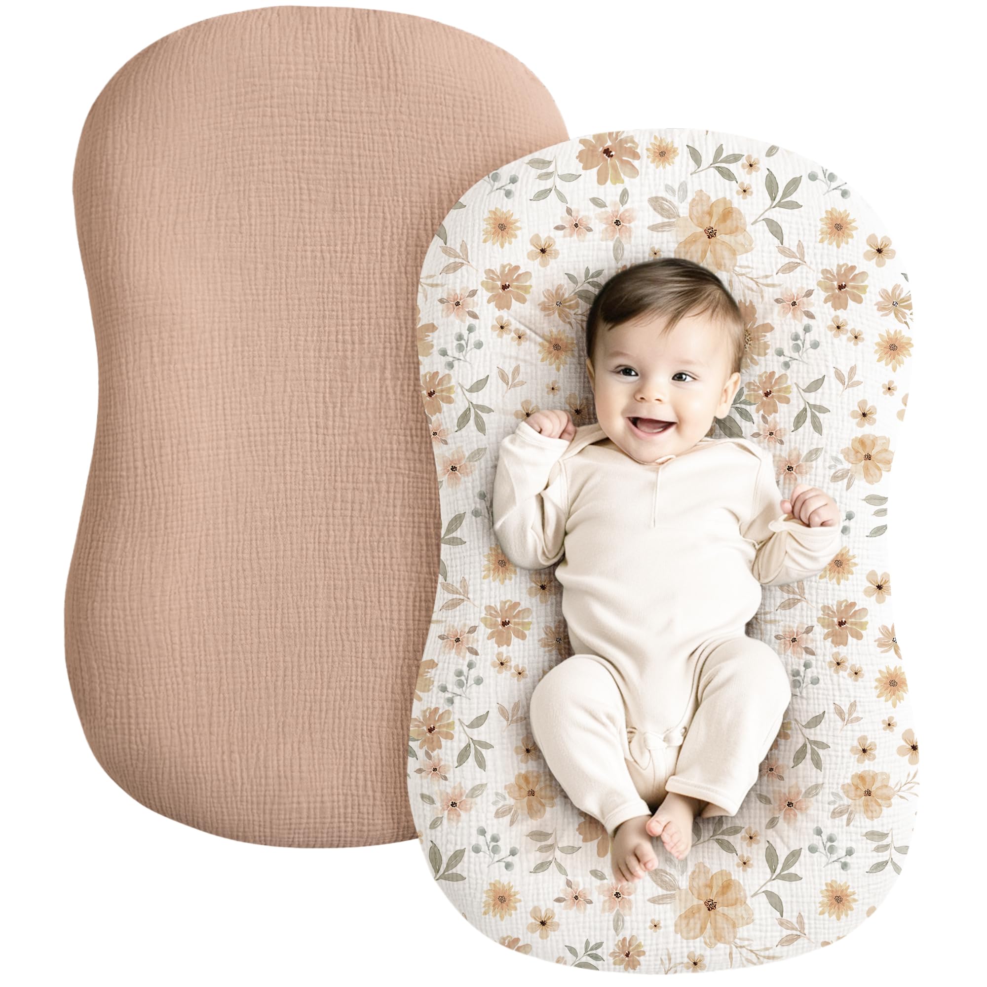 Konssy muslin baby lounger cover 2pack—soft, breathable cotton for newborn comfort.
